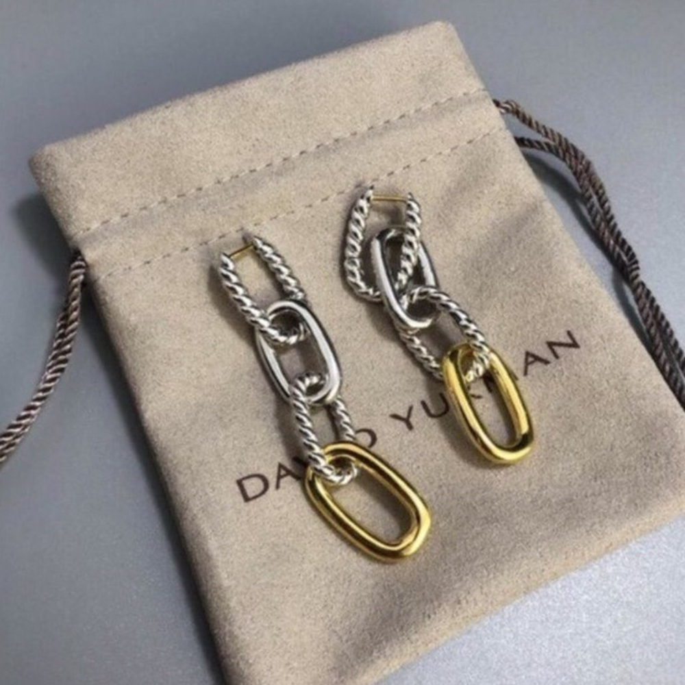 David Yurman Two-Tone Link Drop Earrings in Silver and Gold